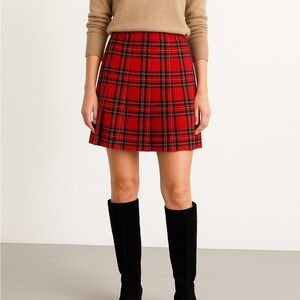 Elegant Red Plaid Midi Skirt